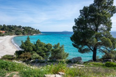 Koviou Sahili yakınlarındaki Sithonia kıyı şeridi, Chalkidiki, Orta Makedonya, Yunanistan