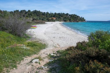 Koviou Sahili yakınlarındaki Sithonia kıyı şeridi, Chalkidiki, Orta Makedonya, Yunanistan