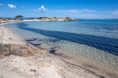 Karydi Sahili yakınlarındaki Sithonia kıyı şeridi, Chalkidiki, Orta Makedonya, Yunanistan