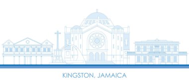 Jamaika 'nın Kingston şehrinin Skyline ana hatları - vektör illüstrasyonu