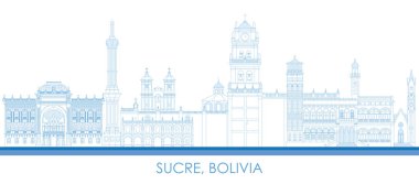 Outline Skyline panorama of town of Sucre, Bolivia - vector illustration clipart