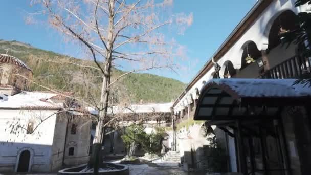 Vedere Iarnă Mănăstirii Medievale Bachkovo Adormirea Maicii Domnului Bulgaria — Videoclip de stoc
