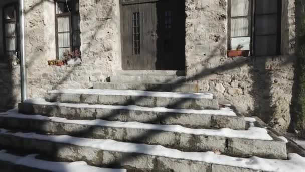 Téli Kilátás Középkori Bachkovo Kolostor Alvás Isten Anyja Bulgária — Stock videók