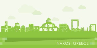 Yunanistan, Cyclades Adaları, Naxos 'un Yeşil Skyline panoraması - vektör illüstrasyonu