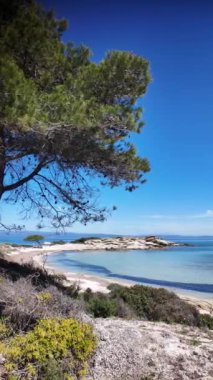 Karydi Sahili yakınlarındaki Sithonia kıyı şeridi, Chalkidiki, Orta Makedonya, Yunanistan
