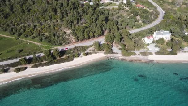 Nikitis Sahili Yakınlarındaki Sithonia Kıyı Şeridi Chalkidiki Orta Makedonya Yunanistan — Stok video