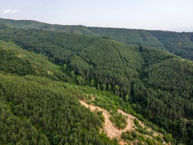 Kaya oluşumunun şaşırtıcı hava manzarası Stob piramitleri, Rila Dağı, Kyustendil bölgesi, Bulgaristan