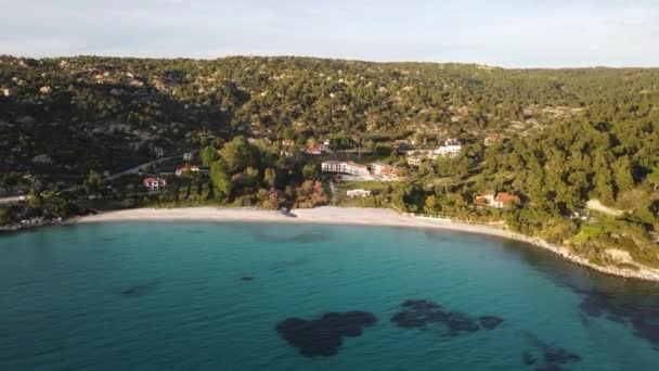 コヴォービーチ チョルキキ セントラルマケドニア ギリシャに近いシトニアの海岸線の素晴らしい景色 — ストック動画