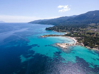 Karydi Sahili yakınlarındaki Sithonia kıyı şeridi, Chalkidiki, Orta Makedonya, Yunanistan