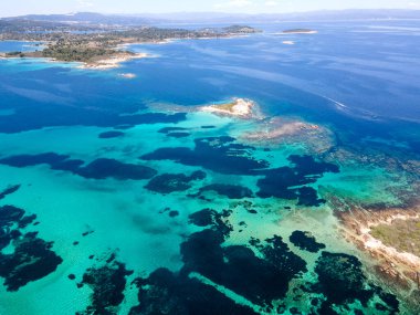 Karydi Sahili yakınlarındaki Sithonia kıyı şeridi, Chalkidiki, Orta Makedonya, Yunanistan