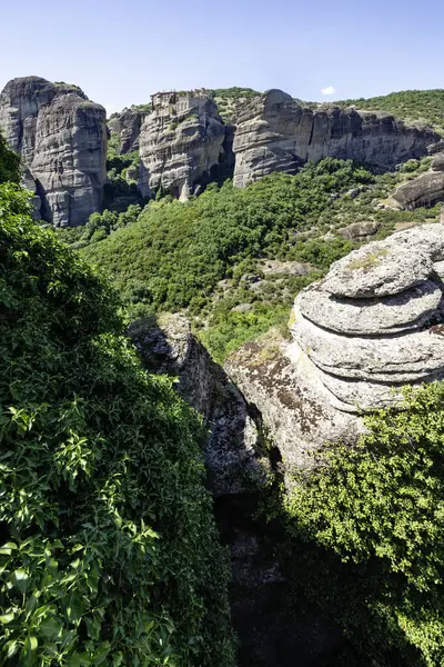 stock image Spring Panoramic view of Meteora Monasteries, Thessaly, Greece