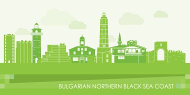 Green Skyline panorama of Bulgarian northern Black sea coast  - vector illustration clipart