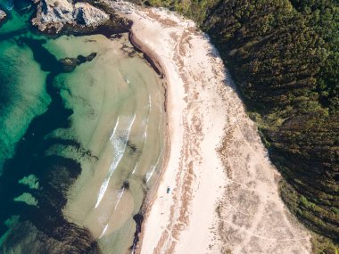 Bulgaristan 'ın Burgaz Bölgesi' ndeki Silistar plajı yakınlarındaki Karadeniz kıyılarının hava manzarası