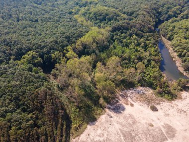 Bulgaristan 'ın Burgaz Bölgesi' ndeki Silistar plajı yakınlarındaki Karadeniz kıyılarının hava manzarası