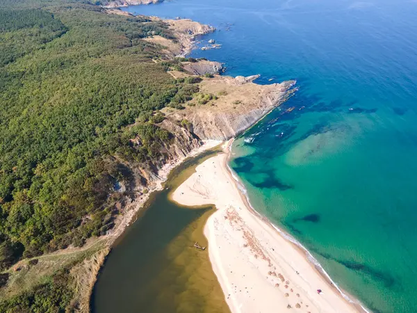 stock image Aerial view of Black sea coast near Veleka Beach, Sinemorets, Burgas Region, Bulgaria