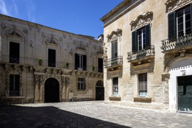 İtalya 'nın Apulia Bölgesi' ndeki Eski Lecce kasabasının muhteşem manzarası.