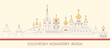 Solovetsky Manastırı 'nın karikatür panoraması, Rusya - vektör illüstrasyonu