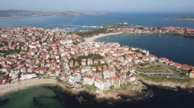 Bulgaristan 'ın Burgaz Bölgesi Sozopol ve Harmanite Plajı' nın hava manzarası