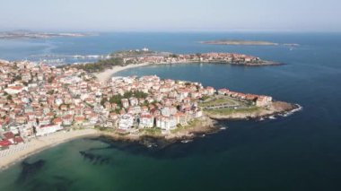 Bulgaristan 'ın Burgaz Bölgesi Sozopol ve Harmanite Plajı' nın hava manzarası