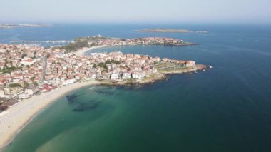 Bulgaristan 'ın Burgaz Bölgesi Sozopol ve Harmanite Plajı' nın hava manzarası