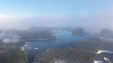 Aerial winter view of Shiroka polyana (Wide meadow) Reservoir, Pazardzhik Region, Bulgaria