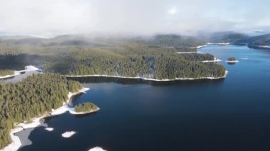 Aerial winter view of Shiroka polyana (Wide meadow) Reservoir, Pazardzhik Region, Bulgaria
