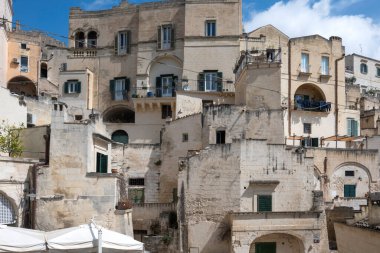 Matera 'nın muhteşem manzarası, Basilicata Bölgesi, İtalya