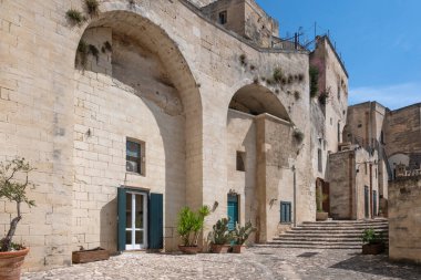 Matera 'nın muhteşem manzarası, Basilicata Bölgesi, İtalya