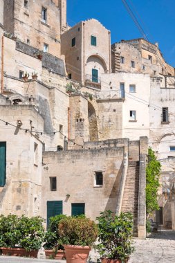 Matera 'nın muhteşem manzarası, Basilicata Bölgesi, İtalya
