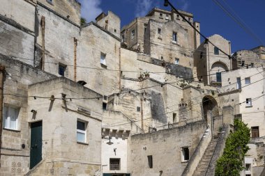 Matera 'nın muhteşem manzarası, Basilicata Bölgesi, İtalya