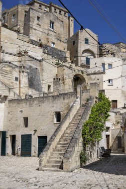 Matera 'nın muhteşem manzarası, Basilicata Bölgesi, İtalya
