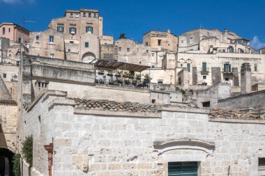 Matera 'nın muhteşem manzarası, Basilicata Bölgesi, İtalya