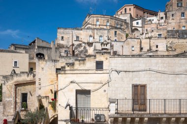 Matera 'nın muhteşem manzarası, Basilicata Bölgesi, İtalya