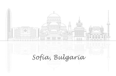 Bulgaristan 'ın Sofya kentinin Skyline ana hatları - vektör illüstrasyonu