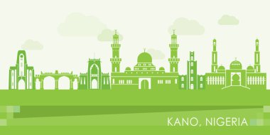 Nijerya, Kano şehrinin Yeşil Skyline panoraması - vektör illüstrasyonu
