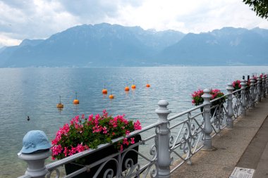 VEVEY, SWitzERLAND - 19 Haziran 2023: Vevey ve Cenevre Gölü, Vaud Kantonu, İsviçre