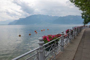 VEVEY, SWitzERLAND - 19 Haziran 2023: Vevey ve Cenevre Gölü, Vaud Kantonu, İsviçre