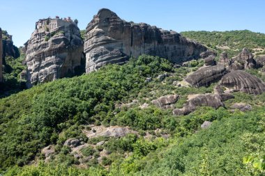 Meteora Manastırları, Teselya, Yunanistan 'ın Bahar Panoramik Manastırı