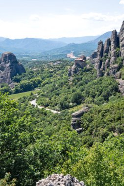 Meteora Manastırları, Teselya, Yunanistan 'ın Bahar Panoramik Manastırı