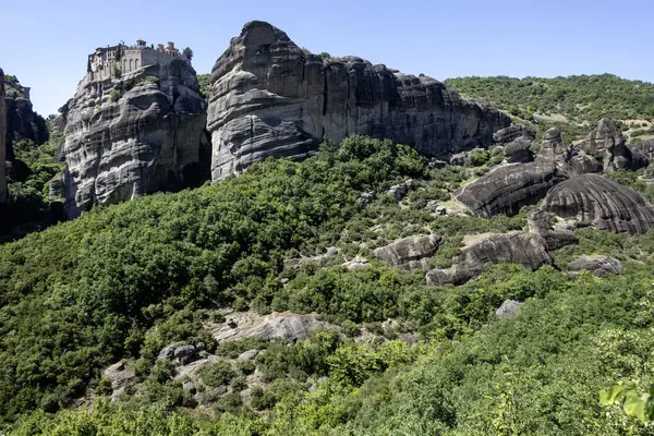 stock image Spring Panoramic view of Meteora Monasteries, Thessaly, Greece