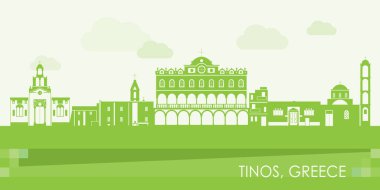 Green Skyline panorama of Tinos, Cyclades Islands, Greece - vector illustration clipart