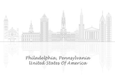 Philadelphia, Pennsylvania, ABD 'nin Skyline ana hatları - vektör illüstrasyonu