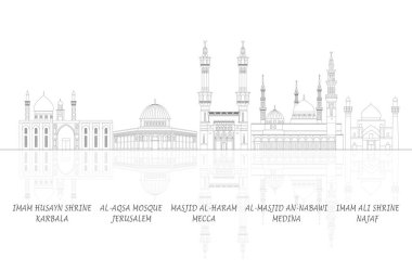 Outline Skyline Panorama of the Most Famous Mosques - vector illustration clipart