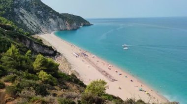 Yunanistan 'ın İyon Adaları, Lefkada' daki Milos Sahili 'nin Muhteşem Panoraması