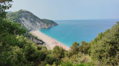 Yunanistan 'ın İyon Adaları, Lefkada' daki Milos Sahili 'nin Muhteşem Panoraması