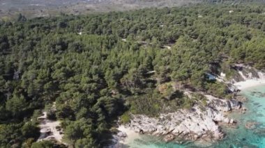 Orange Beach, Chalkidiki, Orta Makedonya ve Yunanistan yakınlarındaki Sithonia kıyı şeridinin inanılmaz manzarası
