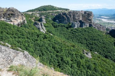 Meteora Manastırları, Teselya, Yunanistan 'ın Bahar Panoramik Manastırı