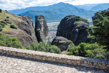 Spring Panoramic view of Meteora Monasteries, Thessaly, Greece clipart