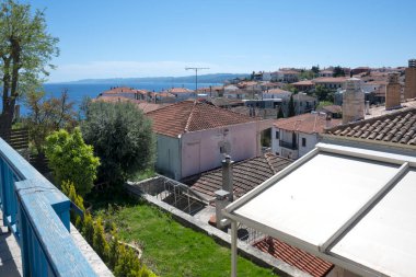 Afytos, Kassandra, Chalkidiki, Orta Makedonya ve Yunanistan 'ın Tarihi Kenti Panorama