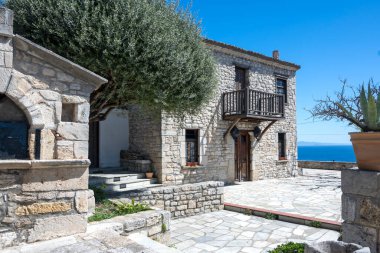 Afytos, Kassandra, Chalkidiki, Orta Makedonya ve Yunanistan 'ın Tarihi Kenti Panorama